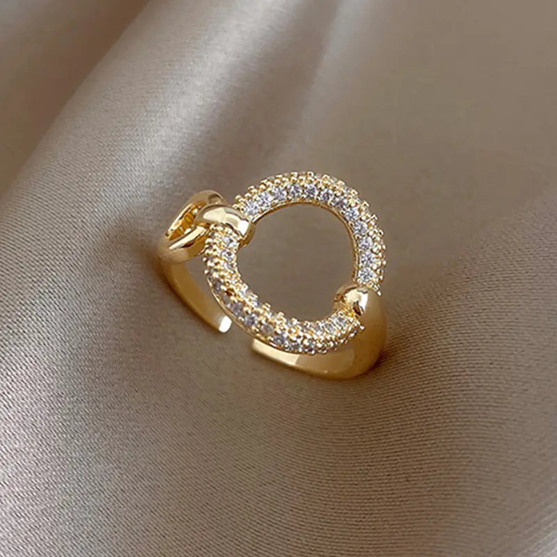 Double-Layer Zircon Open Ring – Adjustable Elegant Design for Women