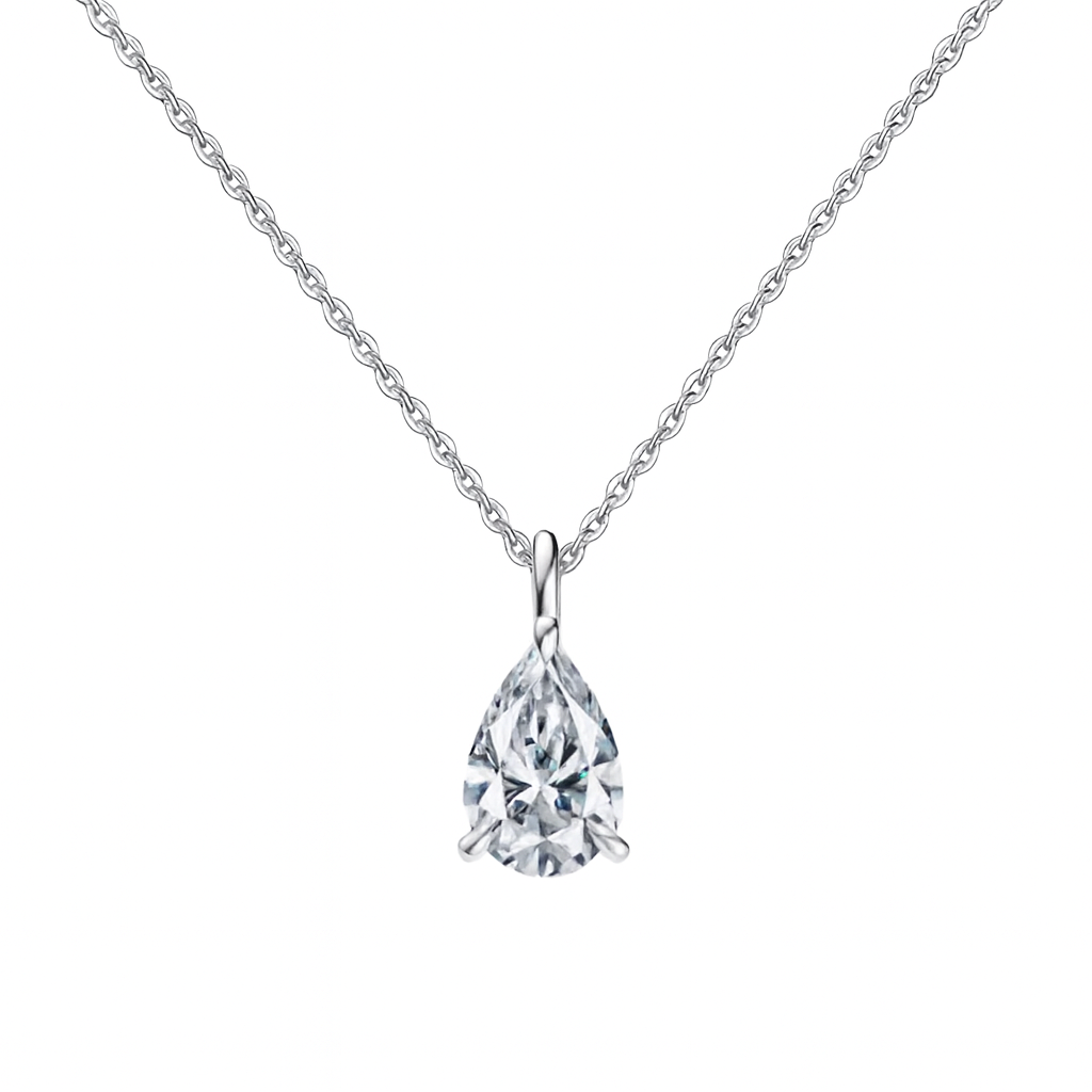 Elegant Teardrop Zircon Necklace – 925 Sterling Silver Pendant with 14K Gold Chain
