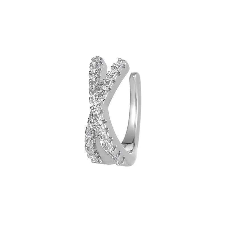 Geometric Zircon Ear Cuff – Minimalist Gold or Silver Clip-On
