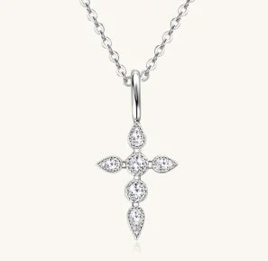 925 Sterling Silver Moissanite Cross Necklace – Gold or Silver Finish