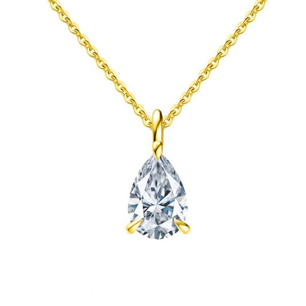 Elegant Teardrop Zircon Necklace – 925 Sterling Silver Pendant with 14K Gold Chain