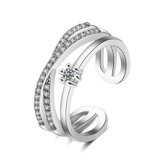 Double-Layer Zircon Open Ring – Adjustable Elegant Design for Women