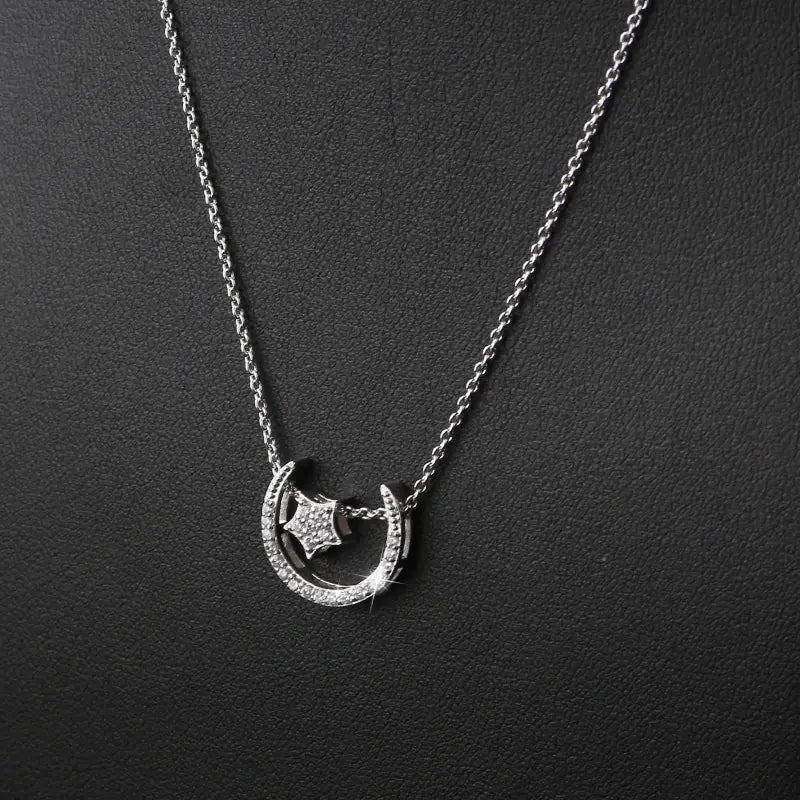 925 Sterling Silver Star & Moon Pendant Necklace – Celestial Simplicity
