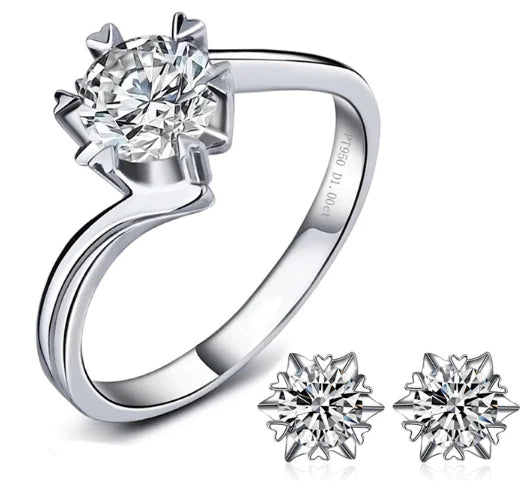 925 Sterling Silver Snowflake Ring – Platinum Finish