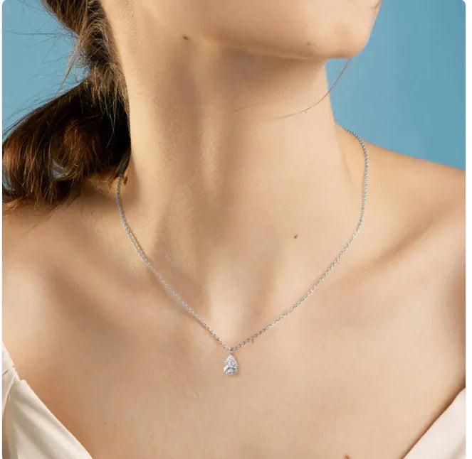Elegant Teardrop Zircon Necklace – 925 Sterling Silver Pendant with 14K Gold Chain
