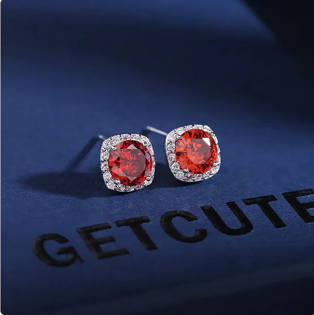 925 Sterling Silver Zircon Crystal Earrings – Multiple Color Options