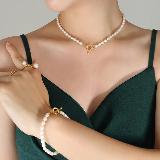 Geometric OT Buckle Jewelry Set – Bracelet & Necklace Combo