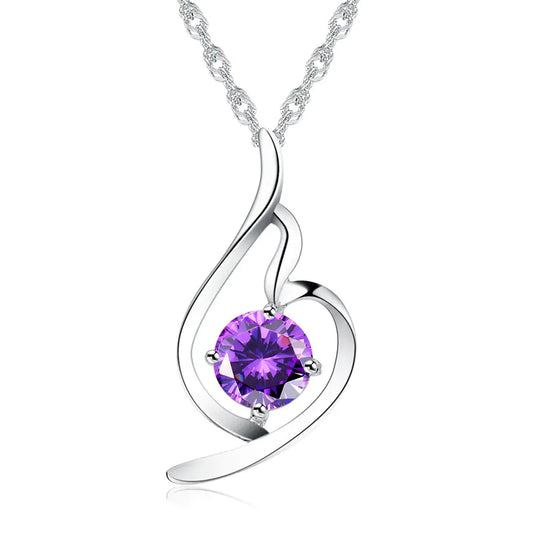 Silver Diamond Pendant Necklace – Purple Glow or Classic Clear