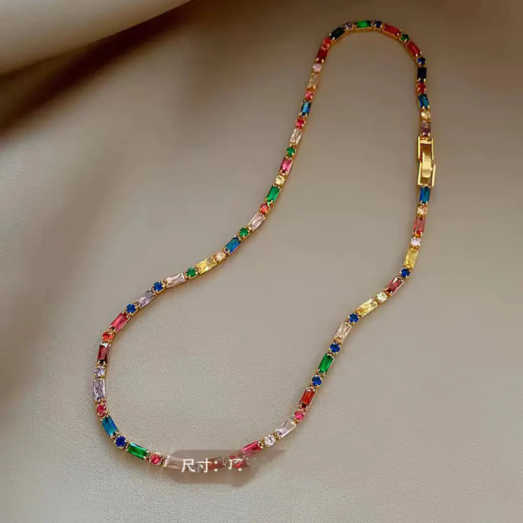 Multi-Color Zircon Necklace or Bracelet – Gold-Tone Sparkle Jewelry