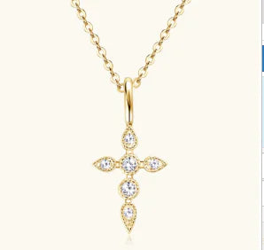 925 Sterling Silver Moissanite Cross Necklace – Gold or Silver Finish