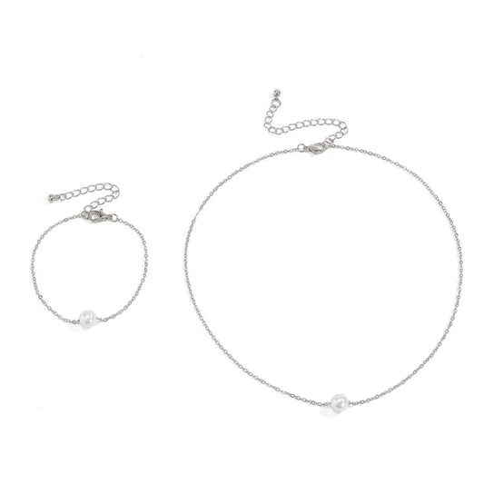 Simple Pearl Necklace & Bracelet Set – Gold & Silver