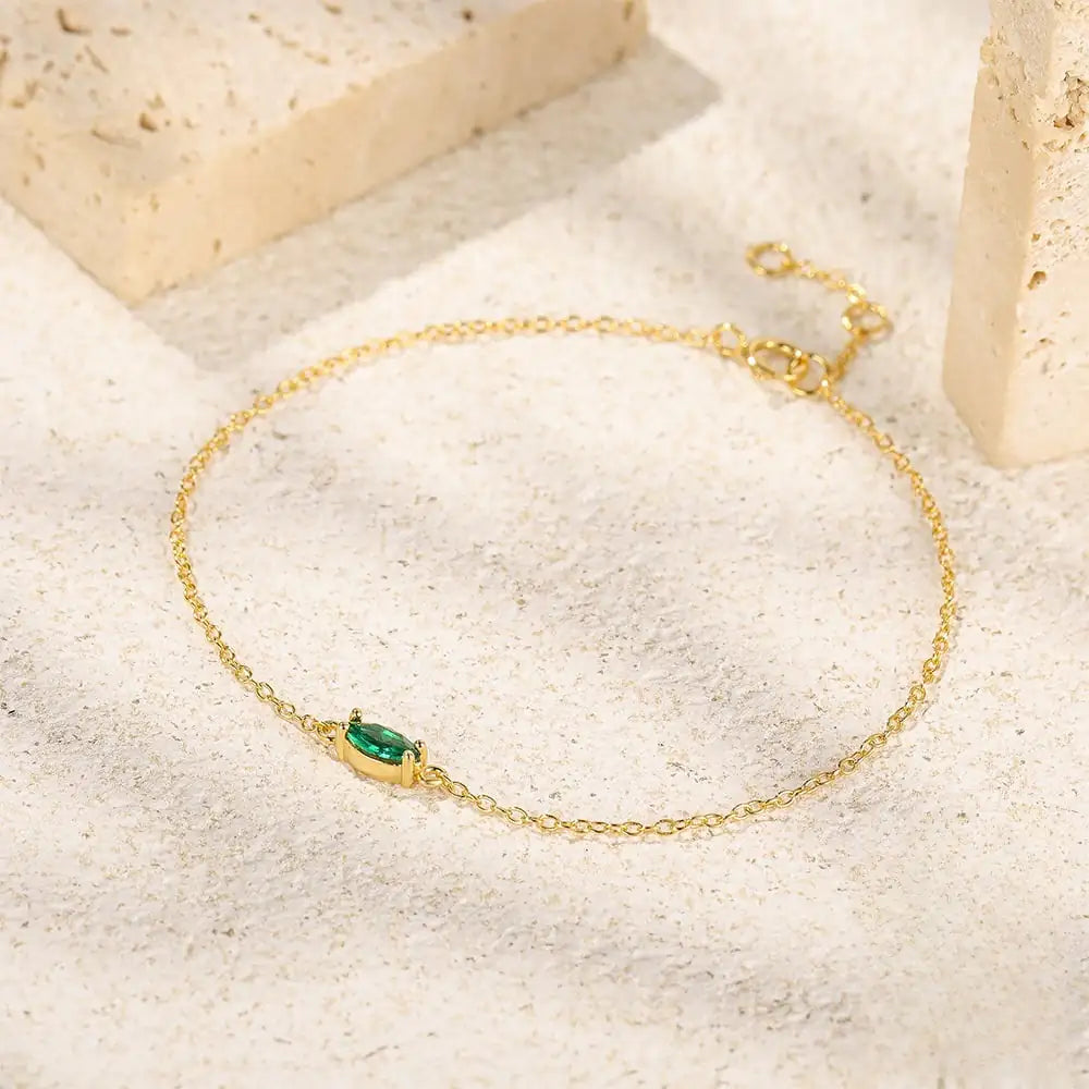 925 Sterling Silver Green Gemstone Bracelet – Gold & White Gold