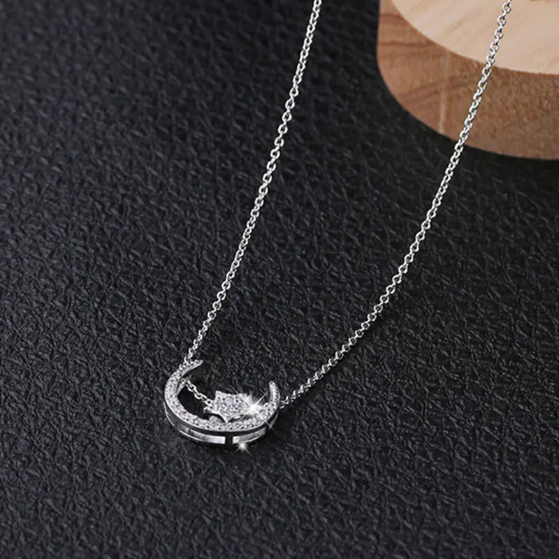 925 Sterling Silver Star & Moon Pendant Necklace – Celestial Simplicity