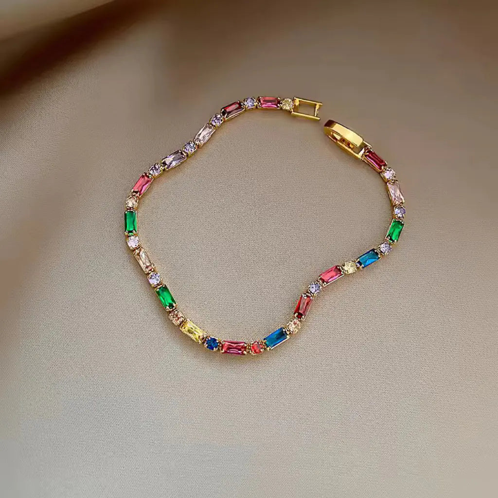 Multi-Color Zircon Necklace or Bracelet – Gold-Tone Sparkle Jewelry