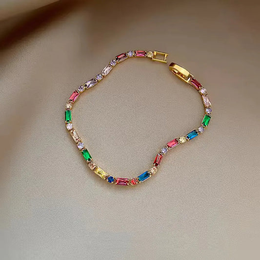 Multi-Color Zircon Necklace or Bracelet – Gold-Tone Sparkle Jewelry