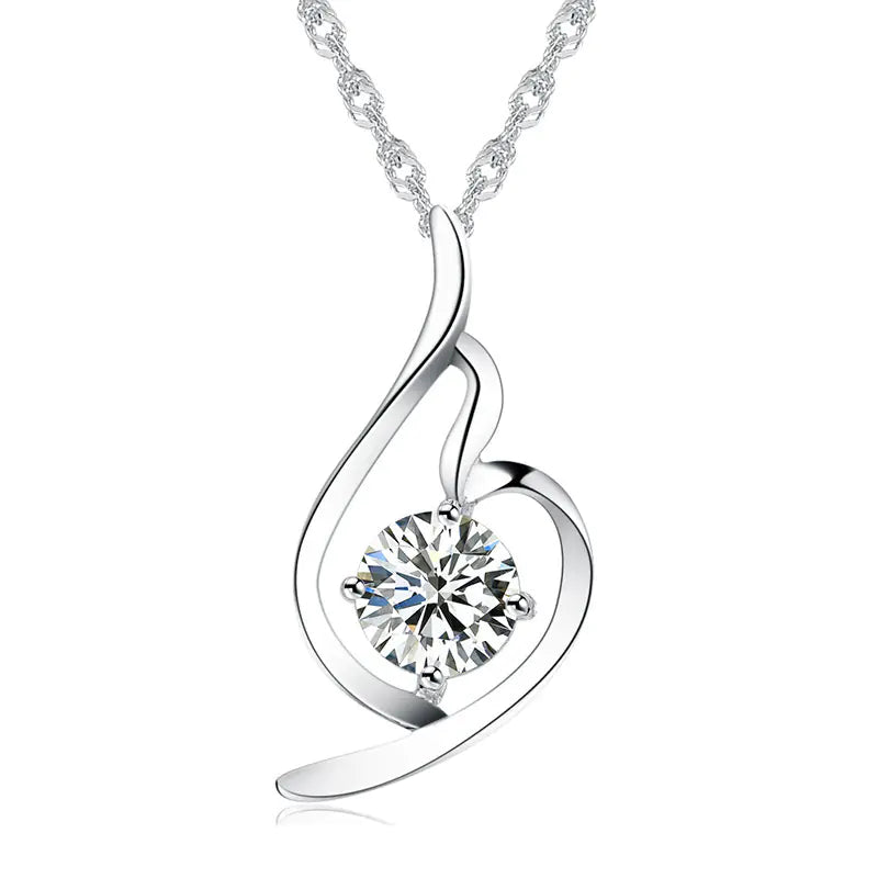 Silver Diamond Pendant Necklace – Purple Glow or Classic Clear