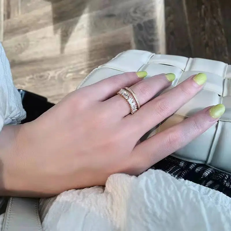 Minimalist Double-Layer Zircon Ring – Gold or Silver Elegance