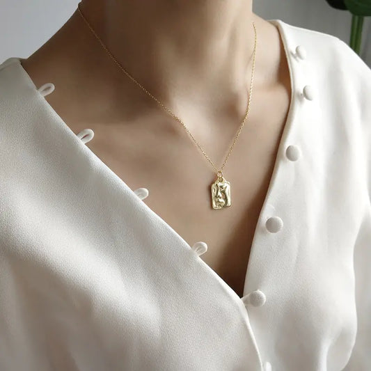 925 Silver Square Pendant Necklace – Minimalist Short Chain Design