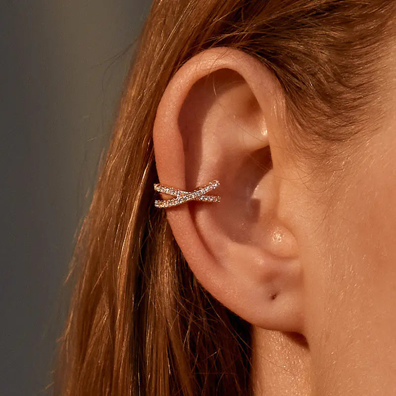 Geometric Zircon Ear Cuff – Minimalist Gold or Silver Clip-On