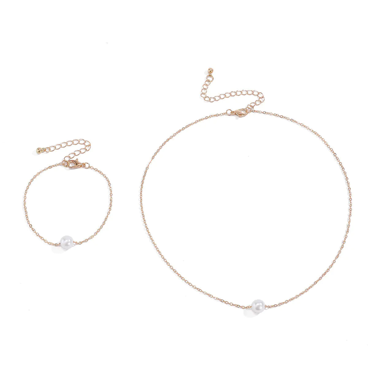 Simple Pearl Necklace & Bracelet Set – Gold & Silver
