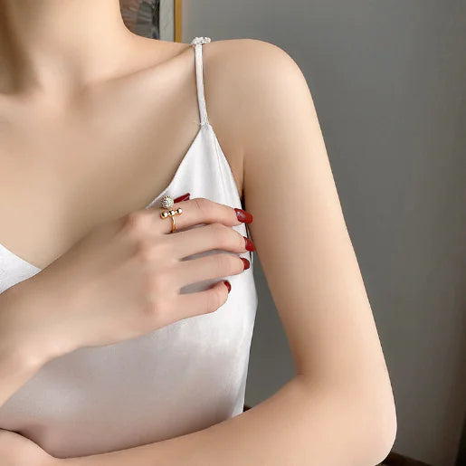 Double-Layer Zircon Open Ring – Adjustable Elegant Design for Women